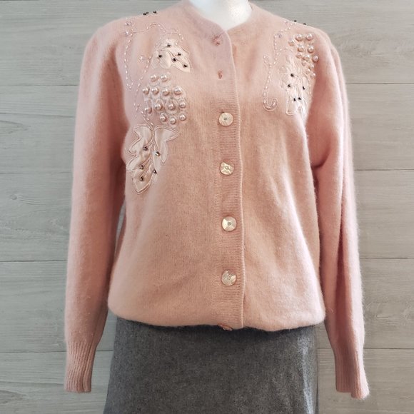 Carducci Sweaters - Perfect Vintage Carducci Embellished Lambswool/Angora Pink Sweater (M)